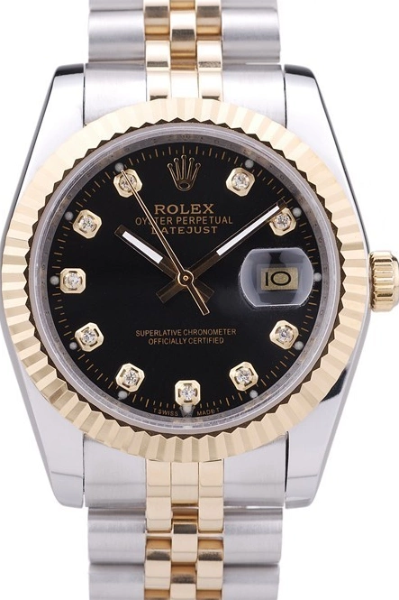 Best AAA Replica Sites Ribbed 7453 Black Rolex Bezel Diamonds Dial Datejust 0731